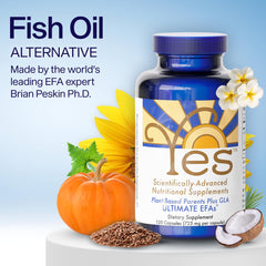 ULTIMATE EFAs capsules closeup shows easy-to-swallow softgels with no fishy aftertaste.