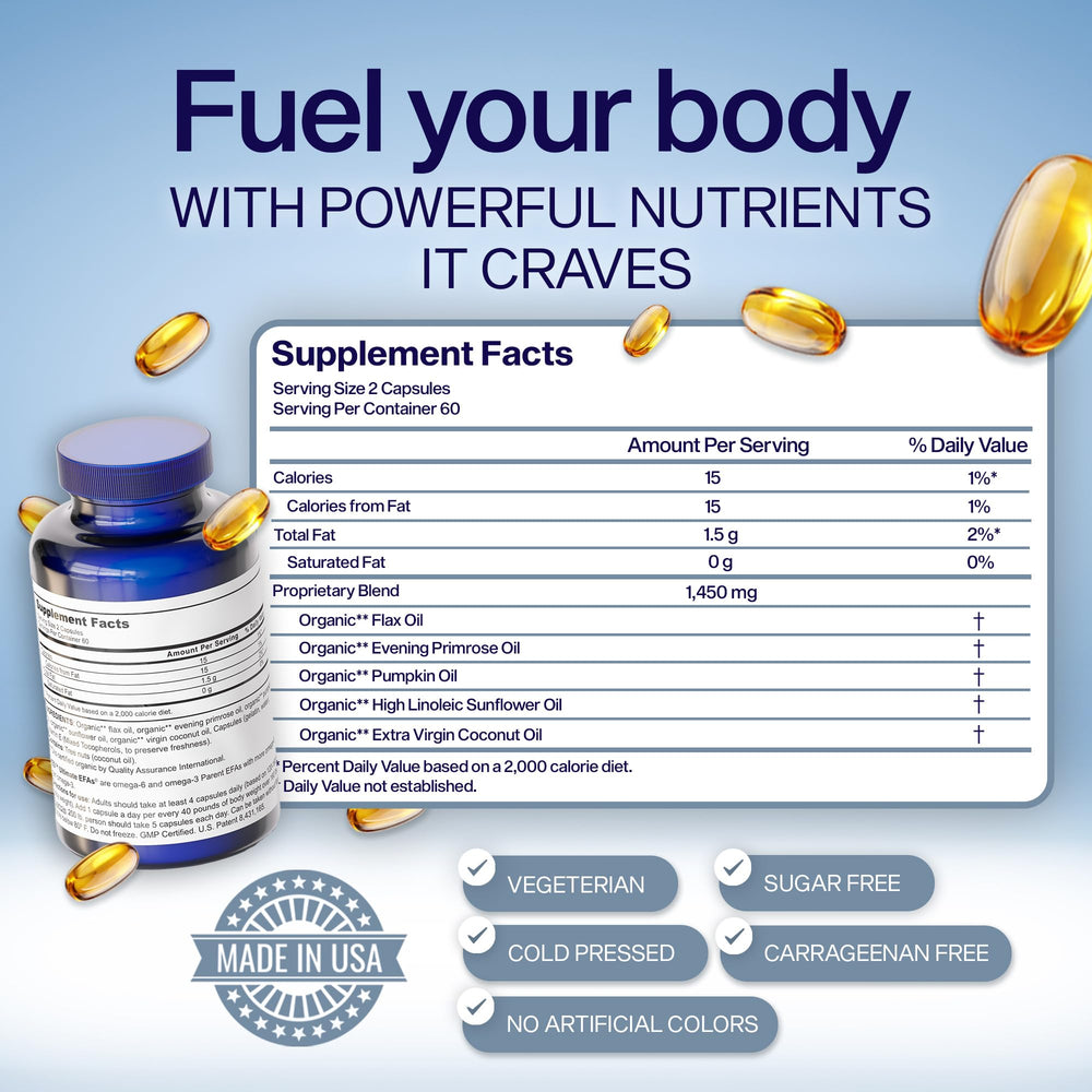 ULTIMATE EFAs label detail highlights clean, safe ingredients for sensitive systems.