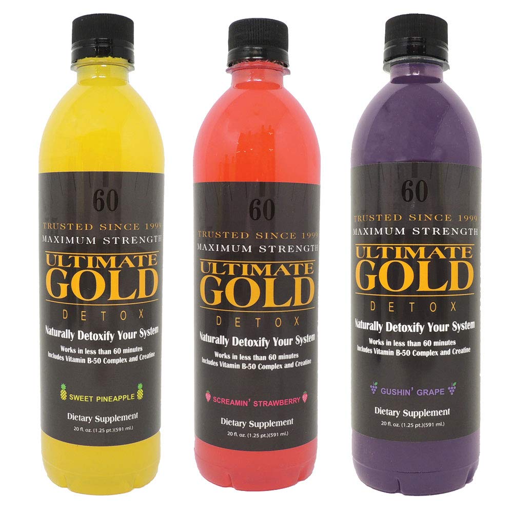 Ultimate Gold Detox Drink 20oz bottle side label highlighting Vitamin B-50 and Creatin