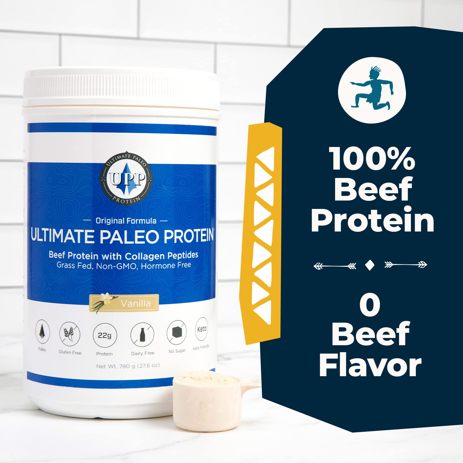 Ultimate Paleo Protein powder closeup shows fine texture for smoothies.