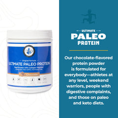 Ultimate Paleo Protein scoop measuring powder, ready for quick shakes