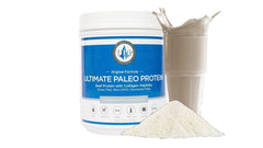 Close-up of Ultimate Paleo Protein label for transparency