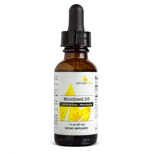 UltimateVitality micellized D3 liquid bottle for higher absorption.