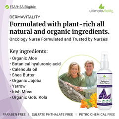 Ingredients layout of UltimateVitality spray featuring calendula and arnica