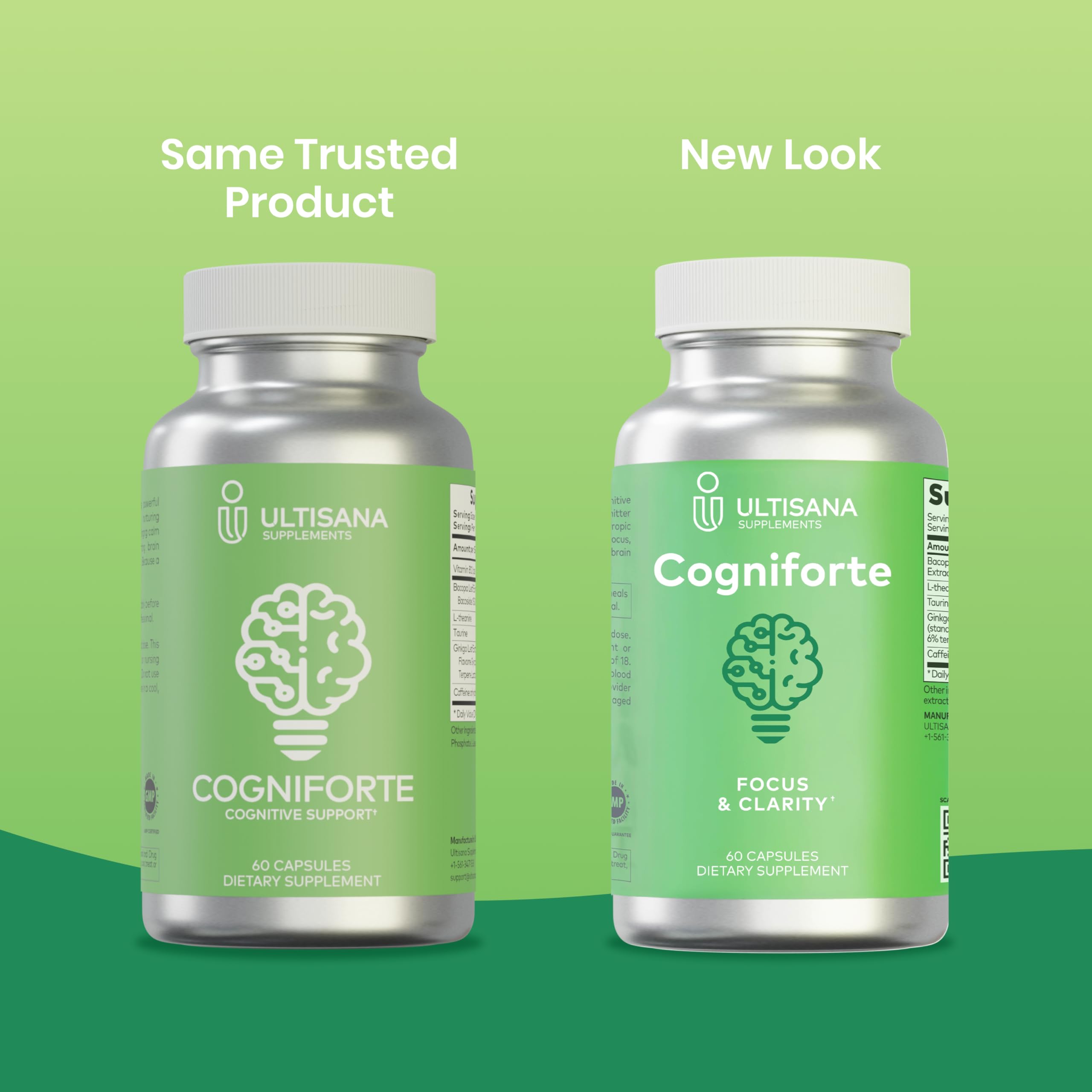 Ultisana Cogniforte pouring capsules illustrates simple daily dosing.