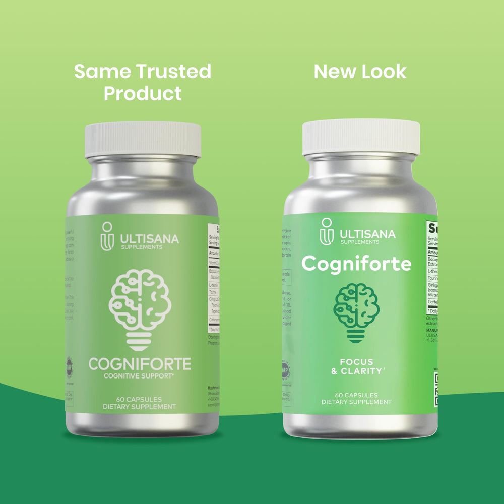 Ultisana Cogniforte pouring capsules illustrates simple daily dosing.