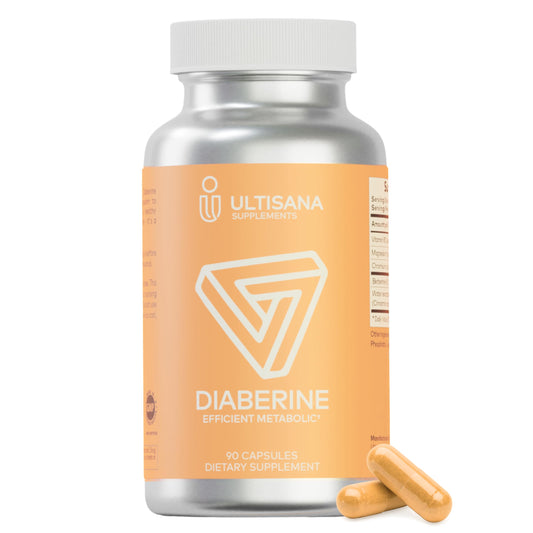 Ultisana Diaberine bottle front for vegan, non-GMO metabolism support.