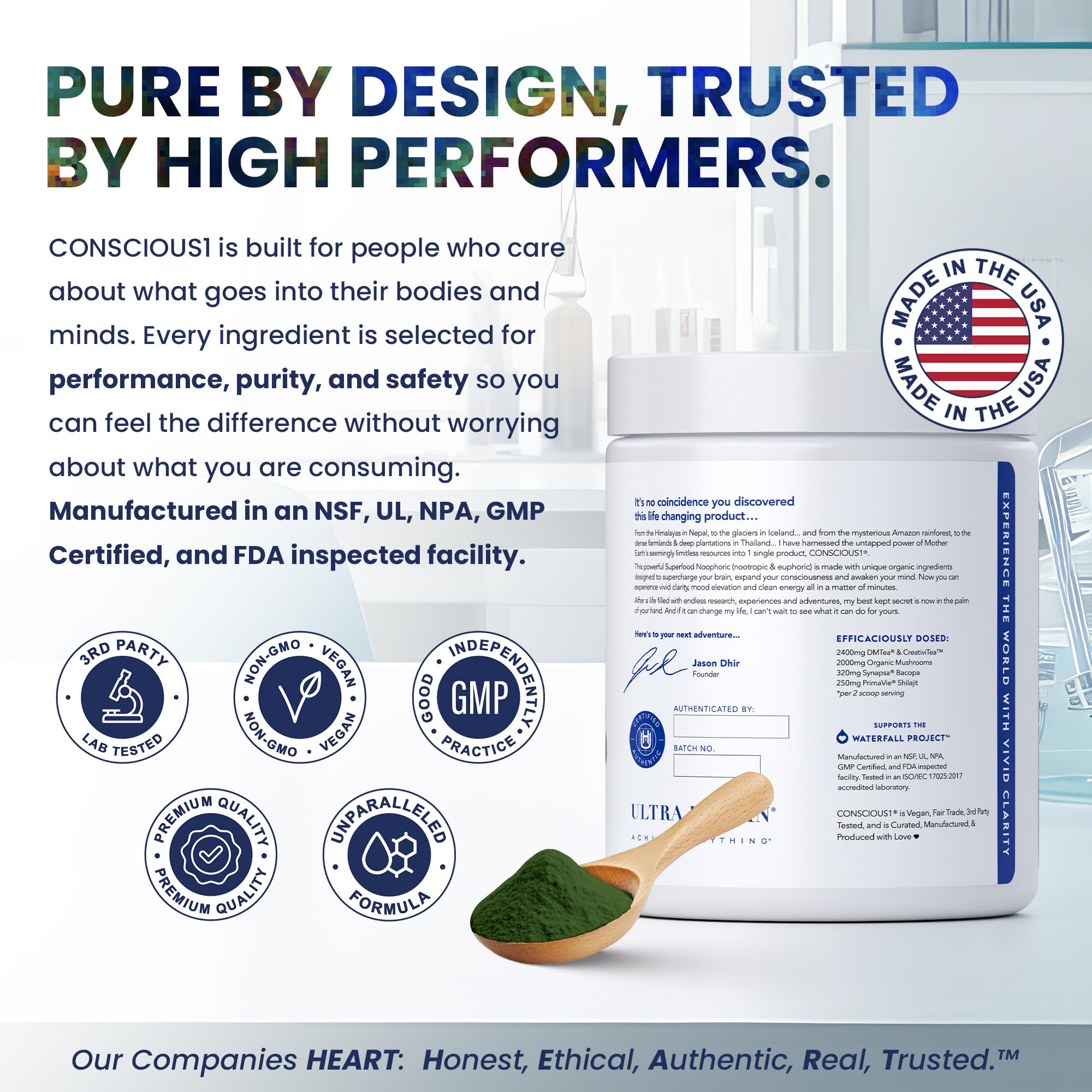 Ultra Human Conscious1 label close-up highlighting clean, sustainable ingredients
