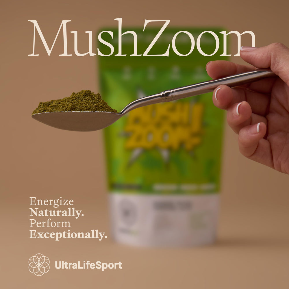 Ultra Life Sport Mush Zoom nutrition-label close-up confirms vegan ingredients