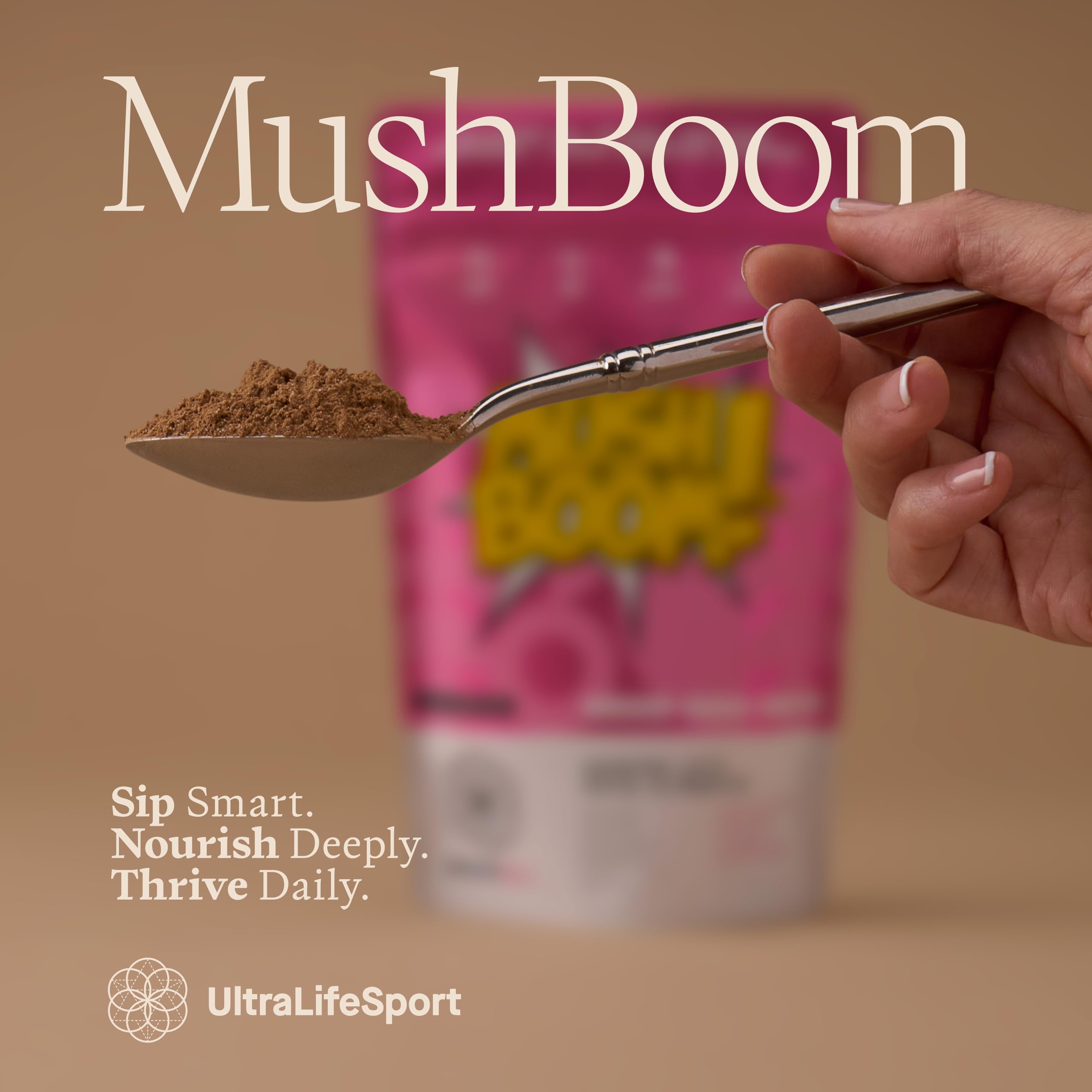 Ultra Life Sport MushBoom caffeine-free morning ritual in a creamy mug