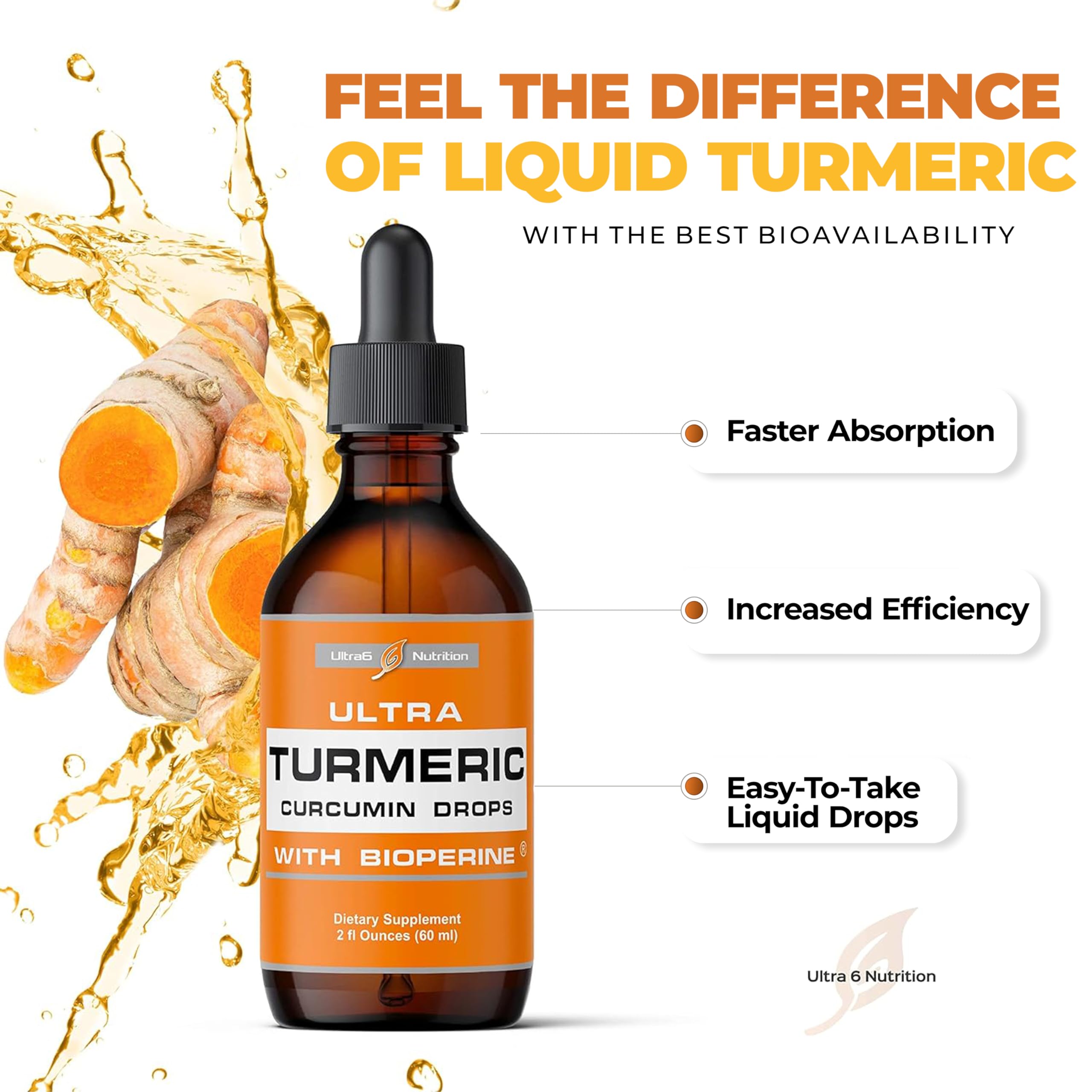 Ultra6 Nutrition turmeric drops stirred into coffee or tea for daily use.