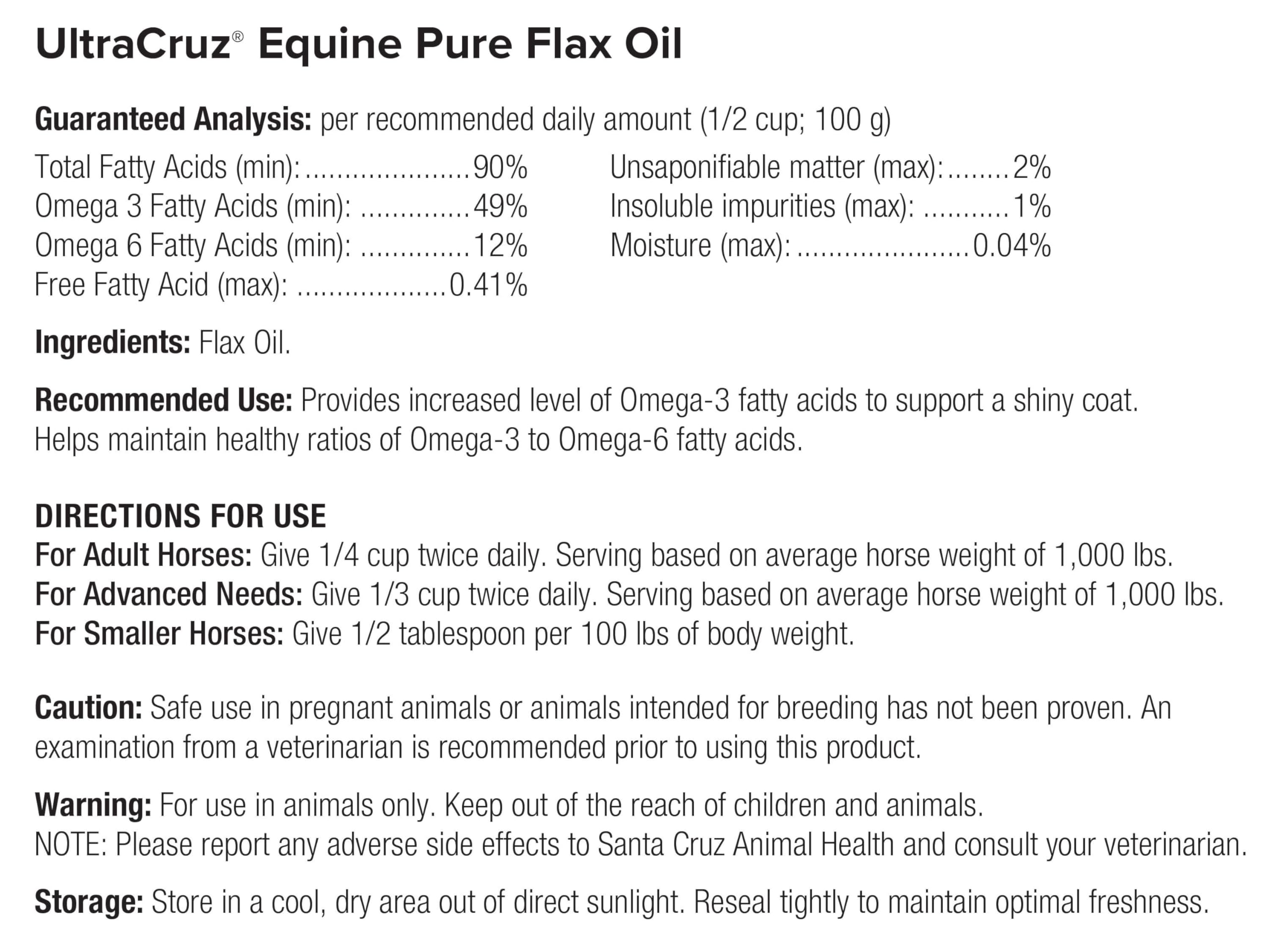 UltraCruz Equine Pure Flax Oil displayed on store shelf.