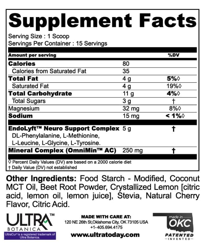 UltraCur Endolyft label closeup highlights clean, gluten-free, no-GMO formula.