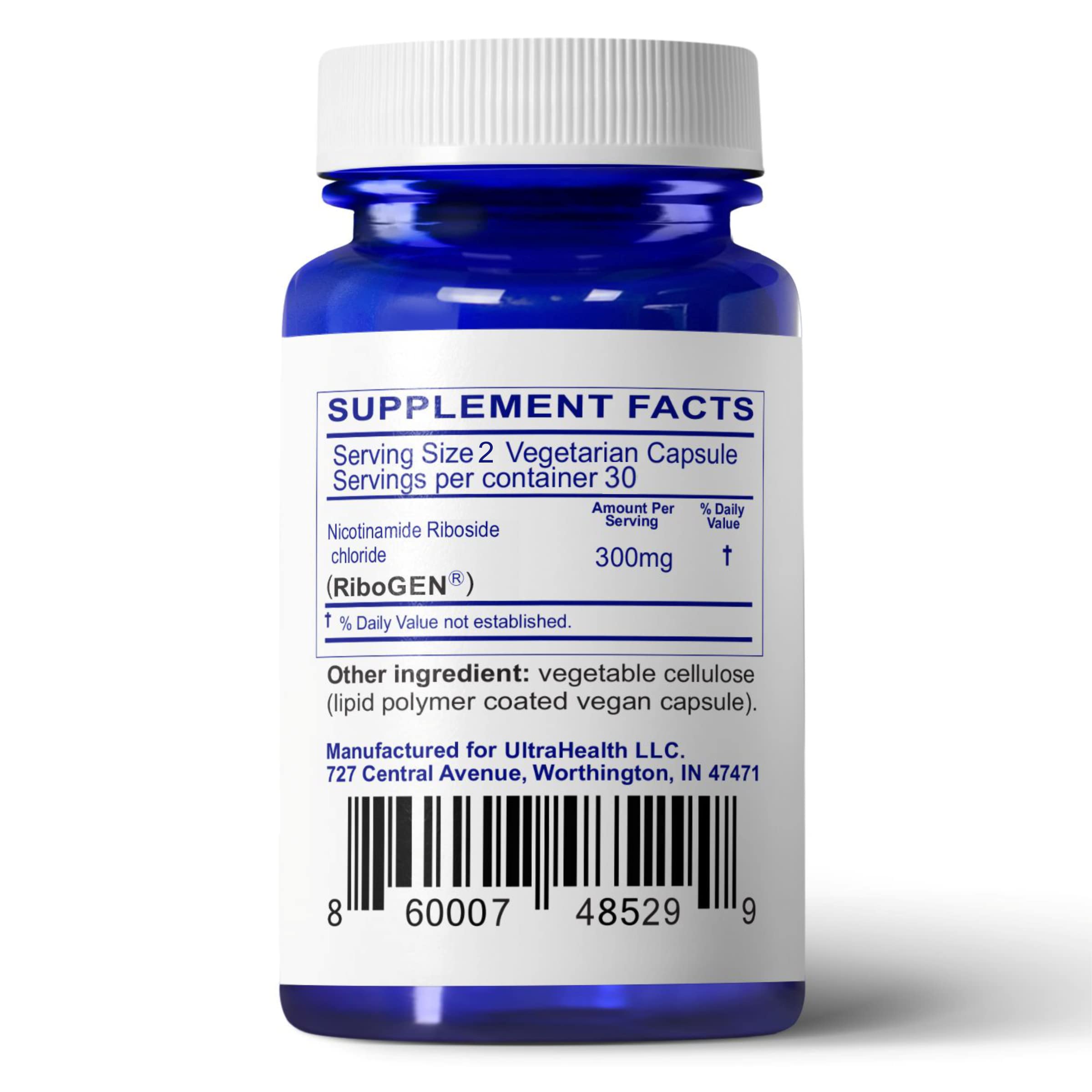 UltraHealth NR liposomal coated formulation bottle highlights improved bioavailability.