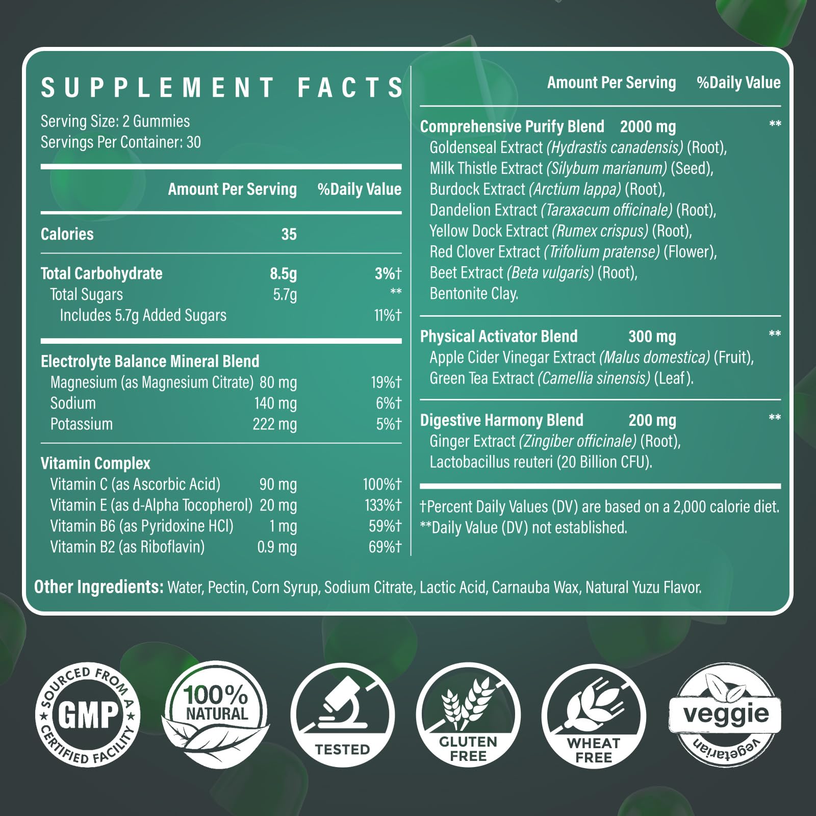 Close-up of Ultraverixian gummies highlighting plant-based ingredients for gut and liver wellness