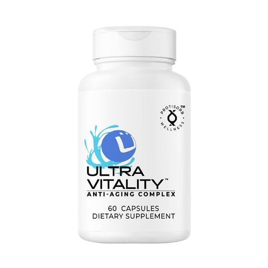 UltraVitality bottle front showing branding for longevity support.