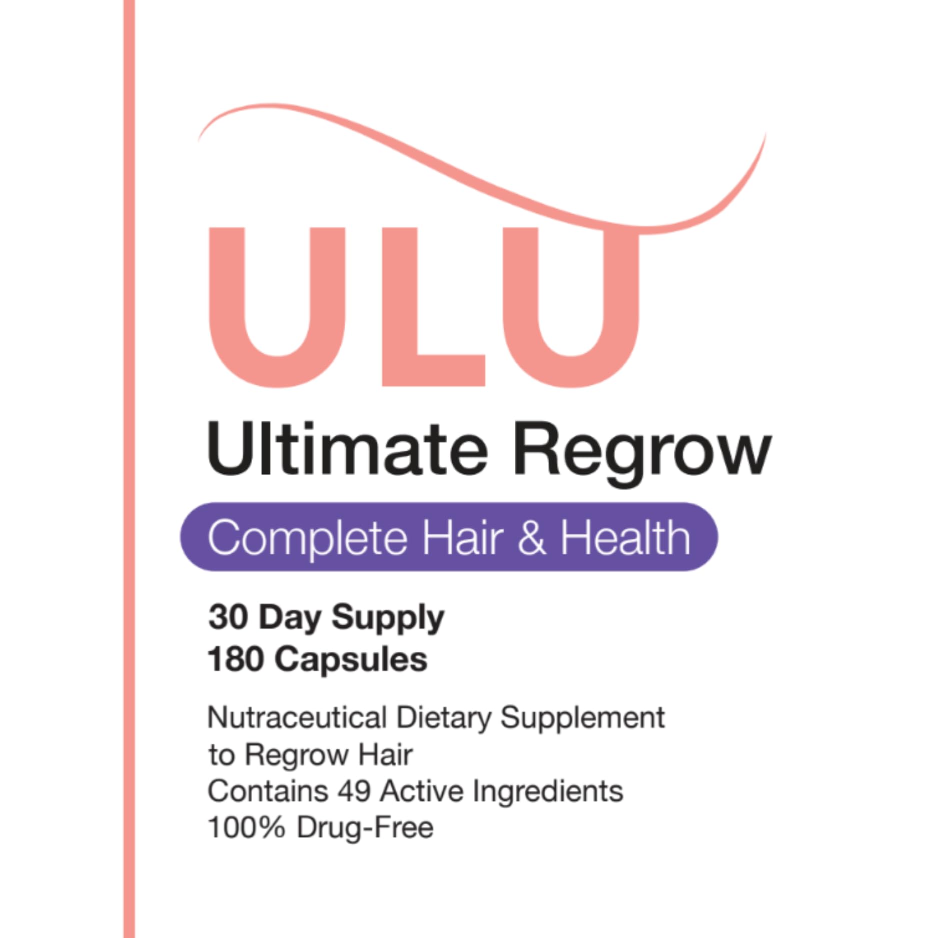 ULULIFE Ultimate Regrow capsules beside hair strand indicating hair care benefits
