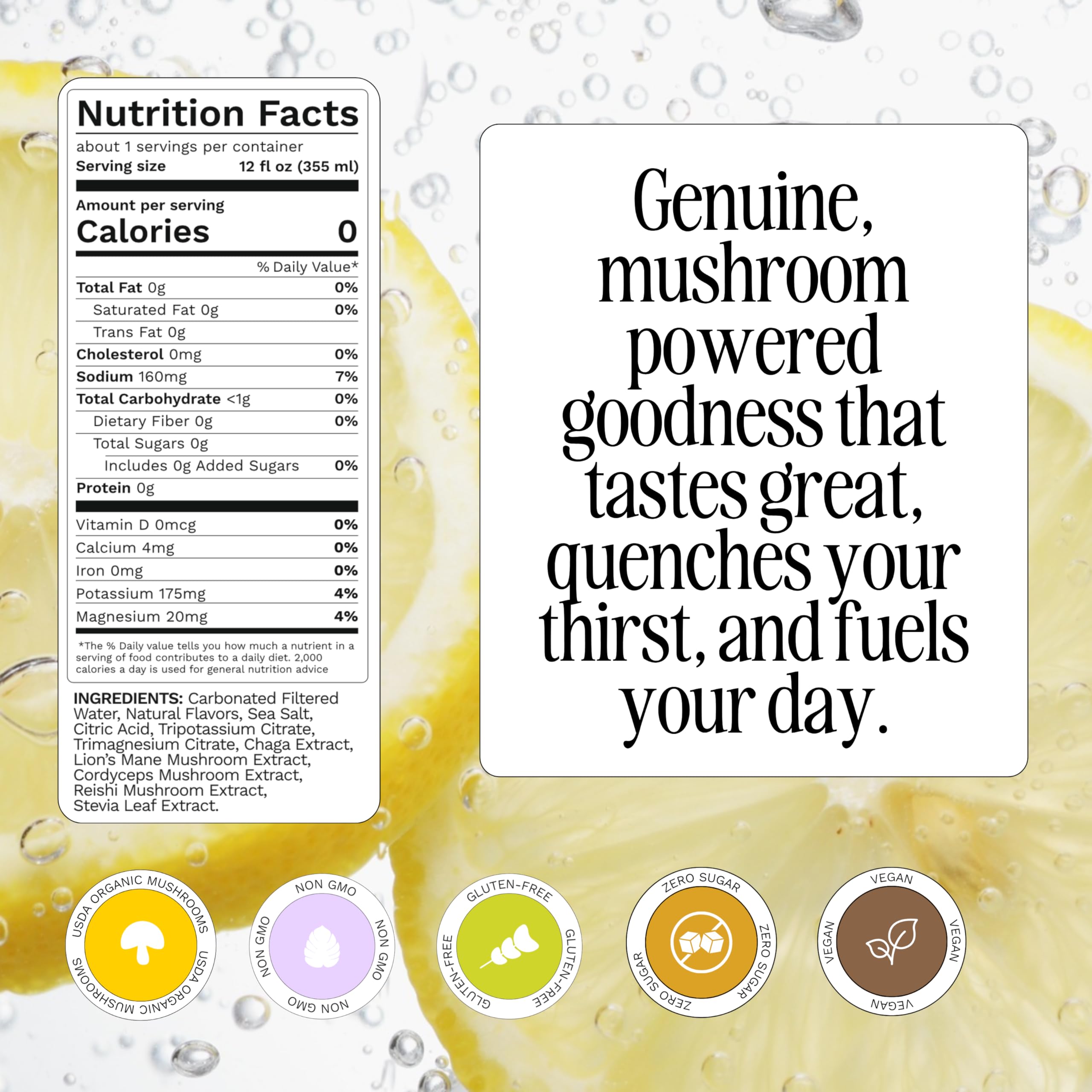 üm Lemonade bottle close-up showcasing vibrant, refreshing drink and ingredients.