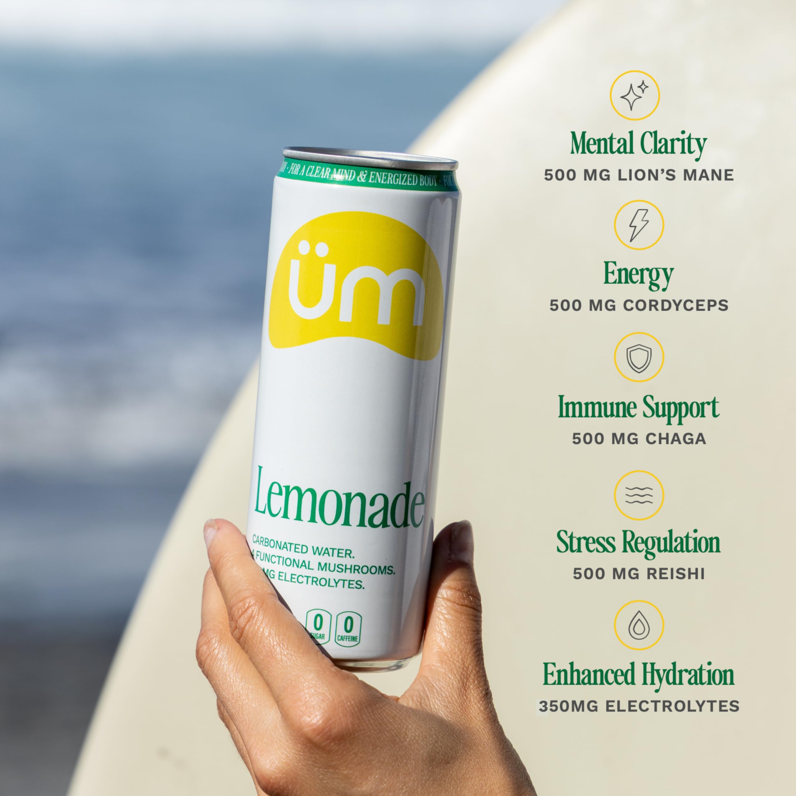 Pack of 12 cans of üm Lemonade sparkling water for easy on-the-go hydration.