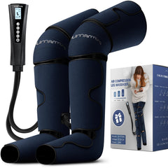 UMARMUNG air compression leg massager with heat on leg delivering soothing post-activity relief