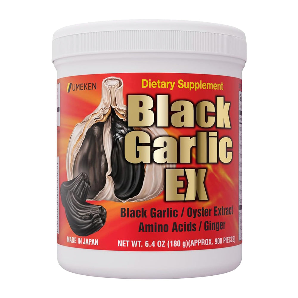 Umeken Black Garlic EX bottle front shows compact antioxidant-rich daily supplement.