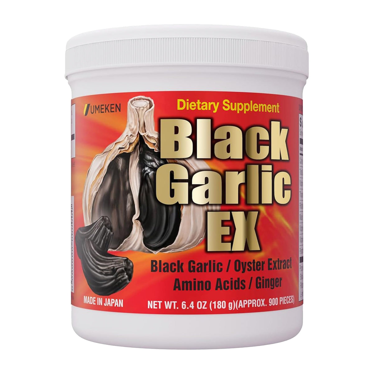 Umeken Black Garlic EX bottle front shows compact antioxidant-rich daily supplement.