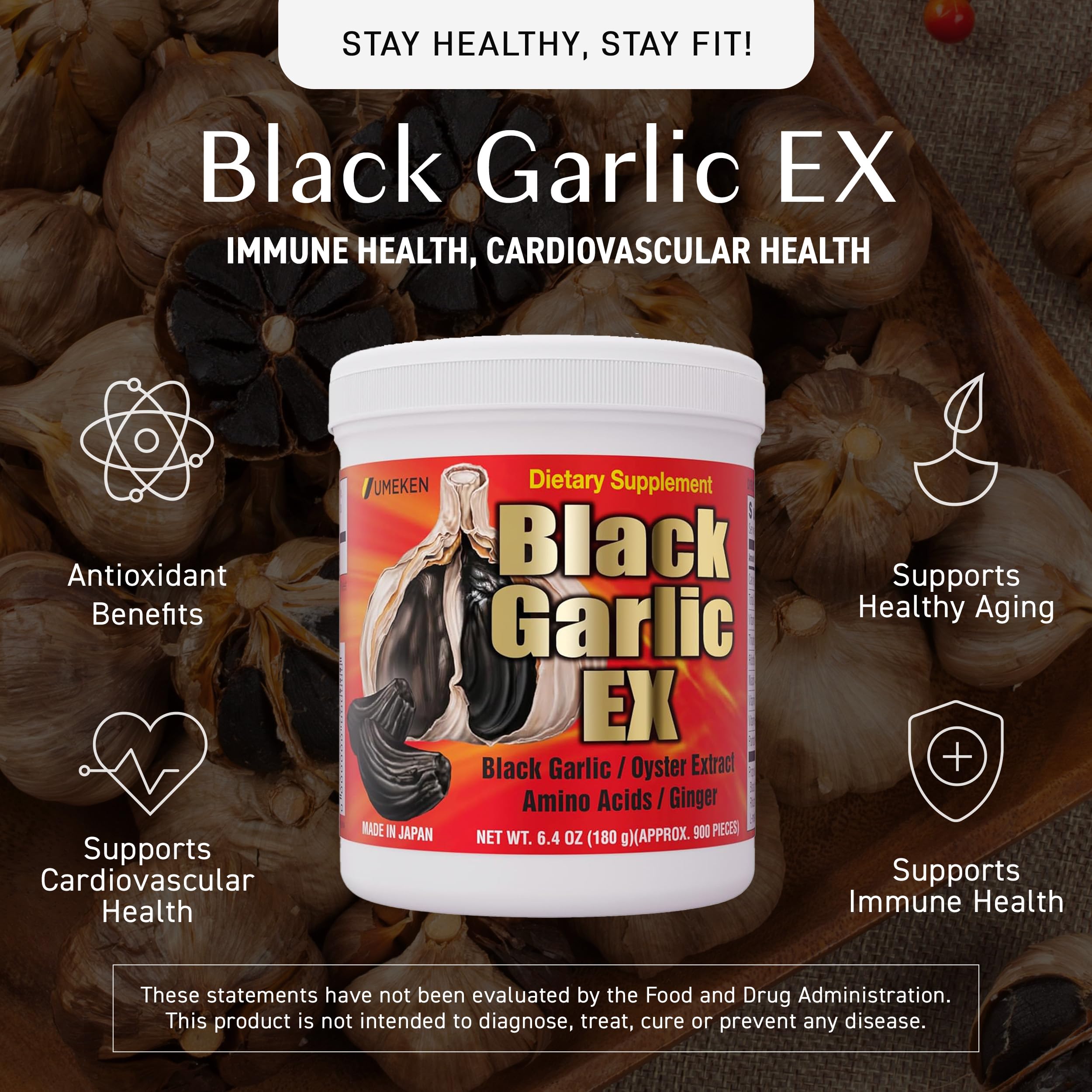 Umeken Black Garlic EX tablets ready to take as part of a daily wellness routine.
