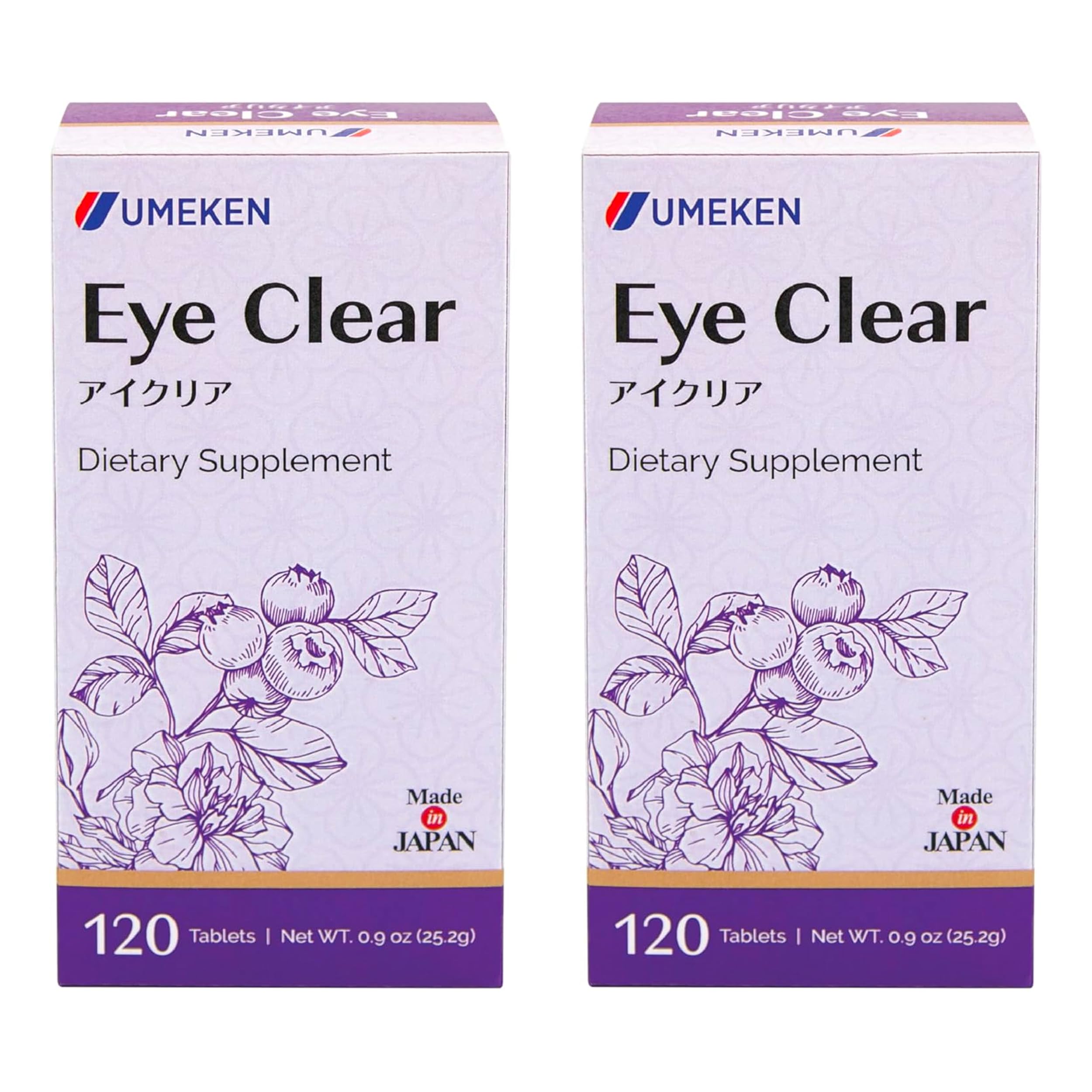 Umeken Eye Clear tablets featuring blueberry extract for daily eye support.