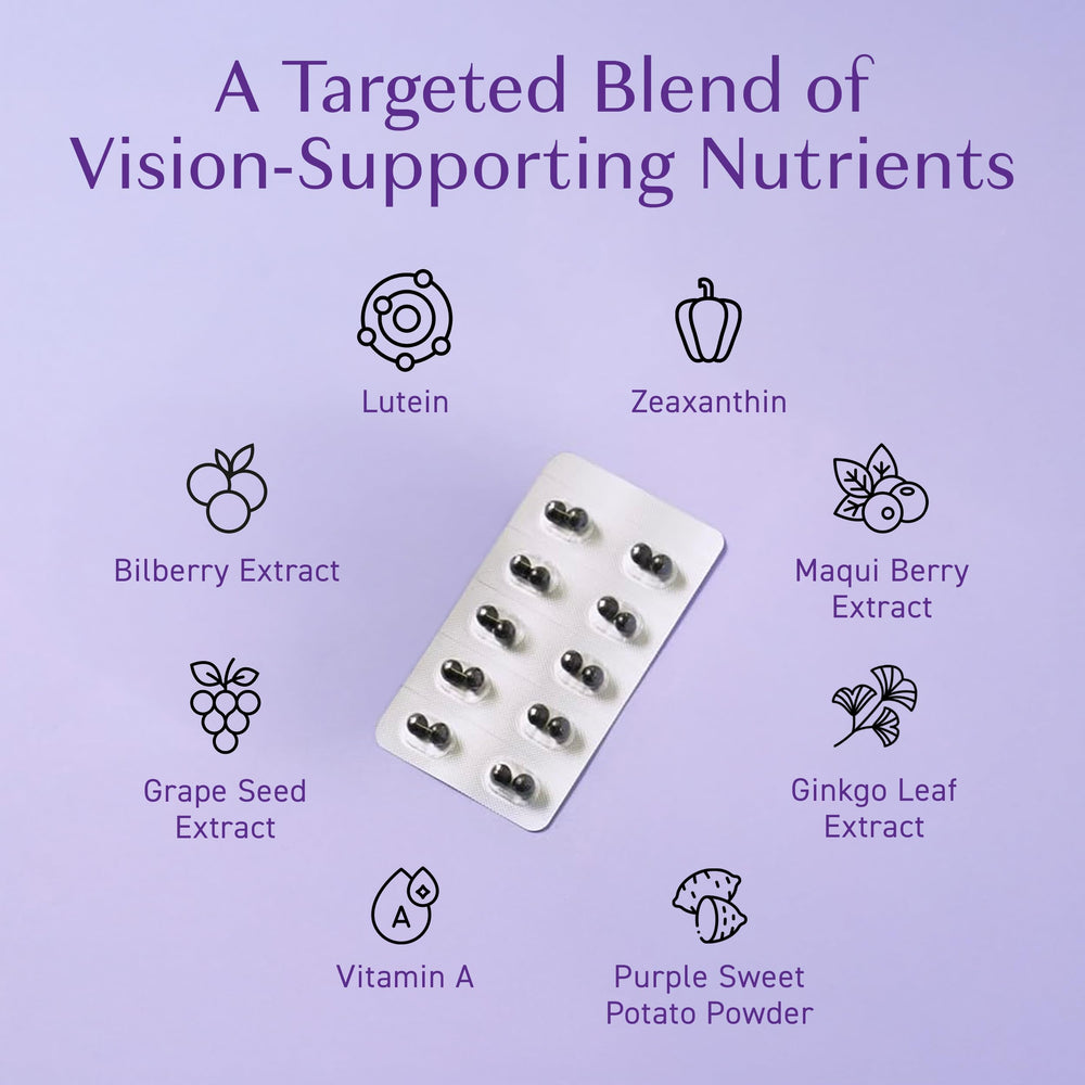 Umeken Eye Clear highlighting purple sweet potato ingredient for antioxidant support.