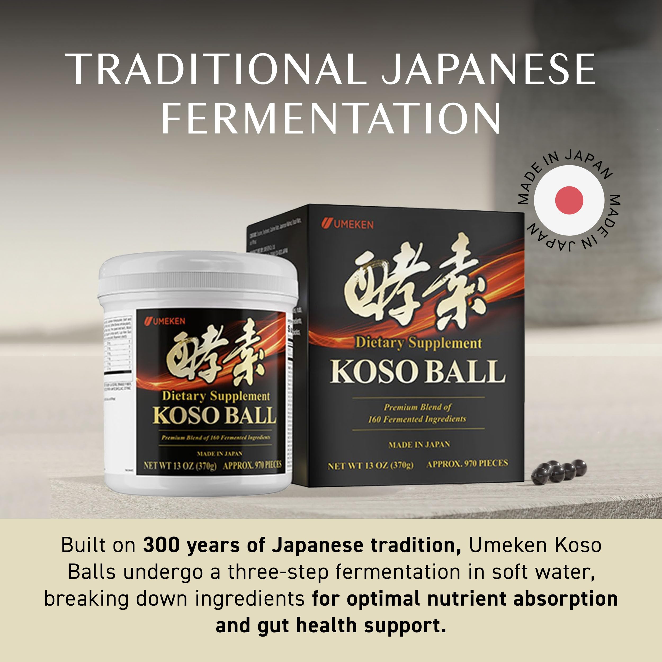 Umeken Koso Ball ceramic pots highlight traditional craft supporting digestion.