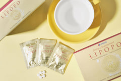 Umeken Lipopo bottle and packaging highlighting convenient daily sachets.
