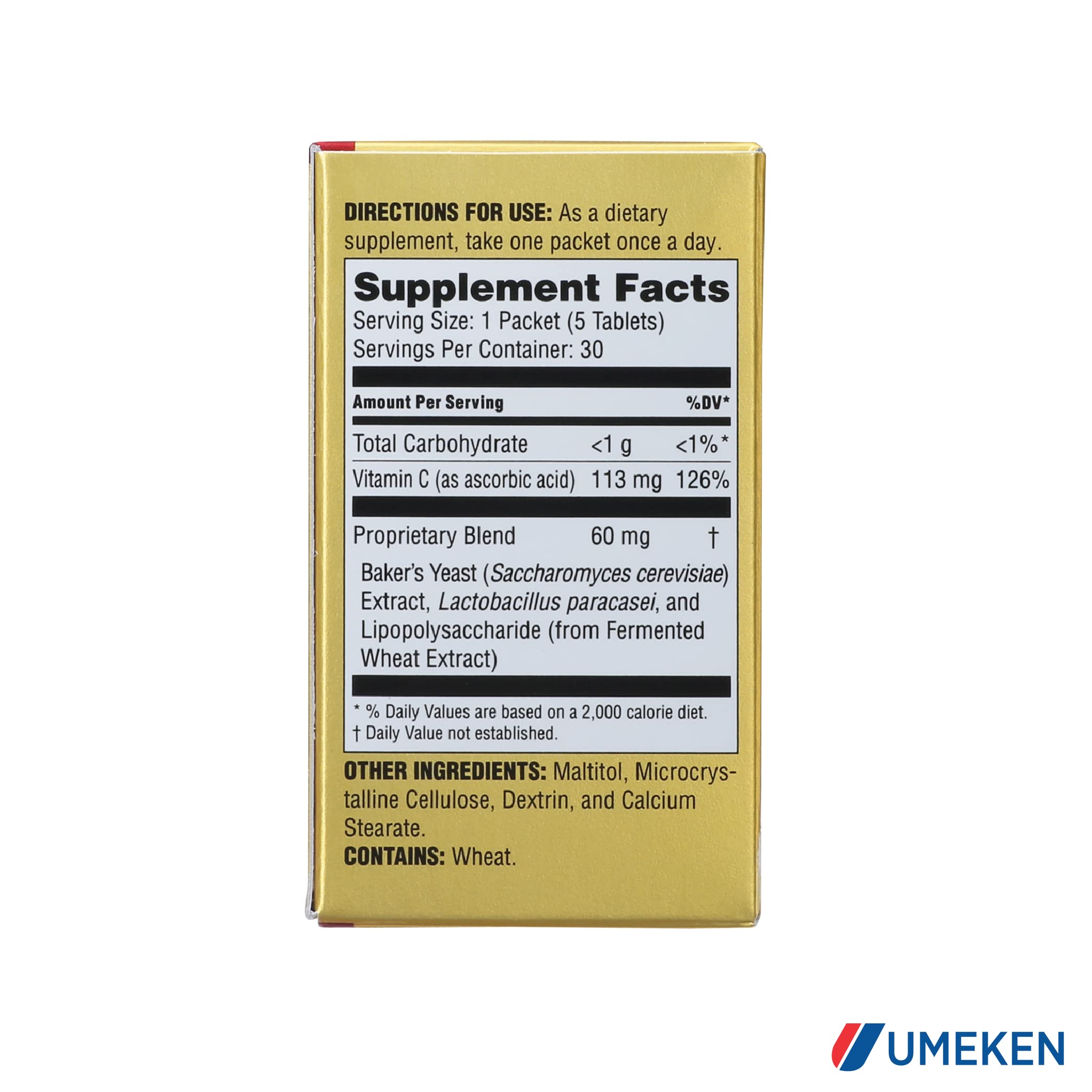 Umeken Lipopo daily dose illustration showing one sachet per day.