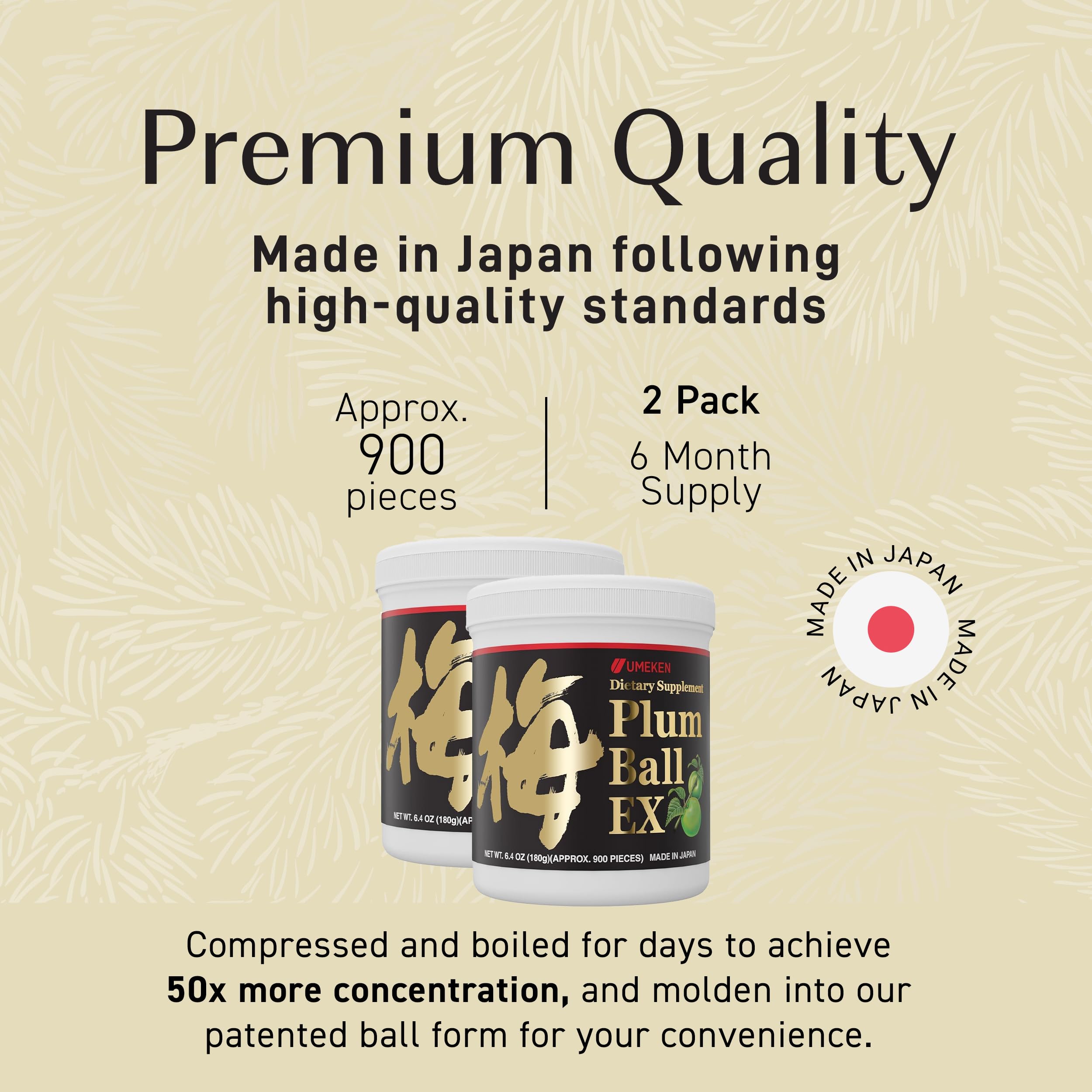 Umeken Plum Ball EX bottle side label emphasizing premium, chemical-free quality