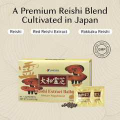 Umeken Reishi extract label front emphasizing Japanese-made quality.