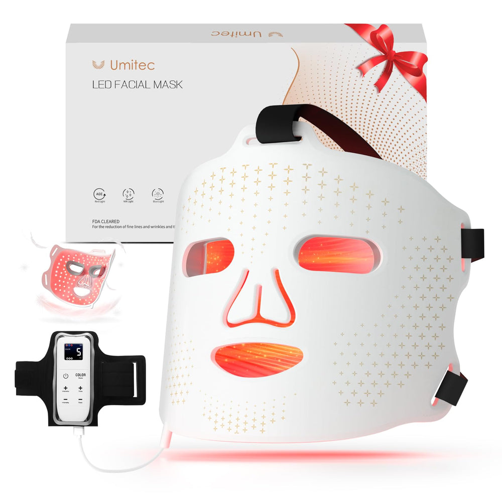 Umitec LED face mask front view for full-face light therapy sessions.