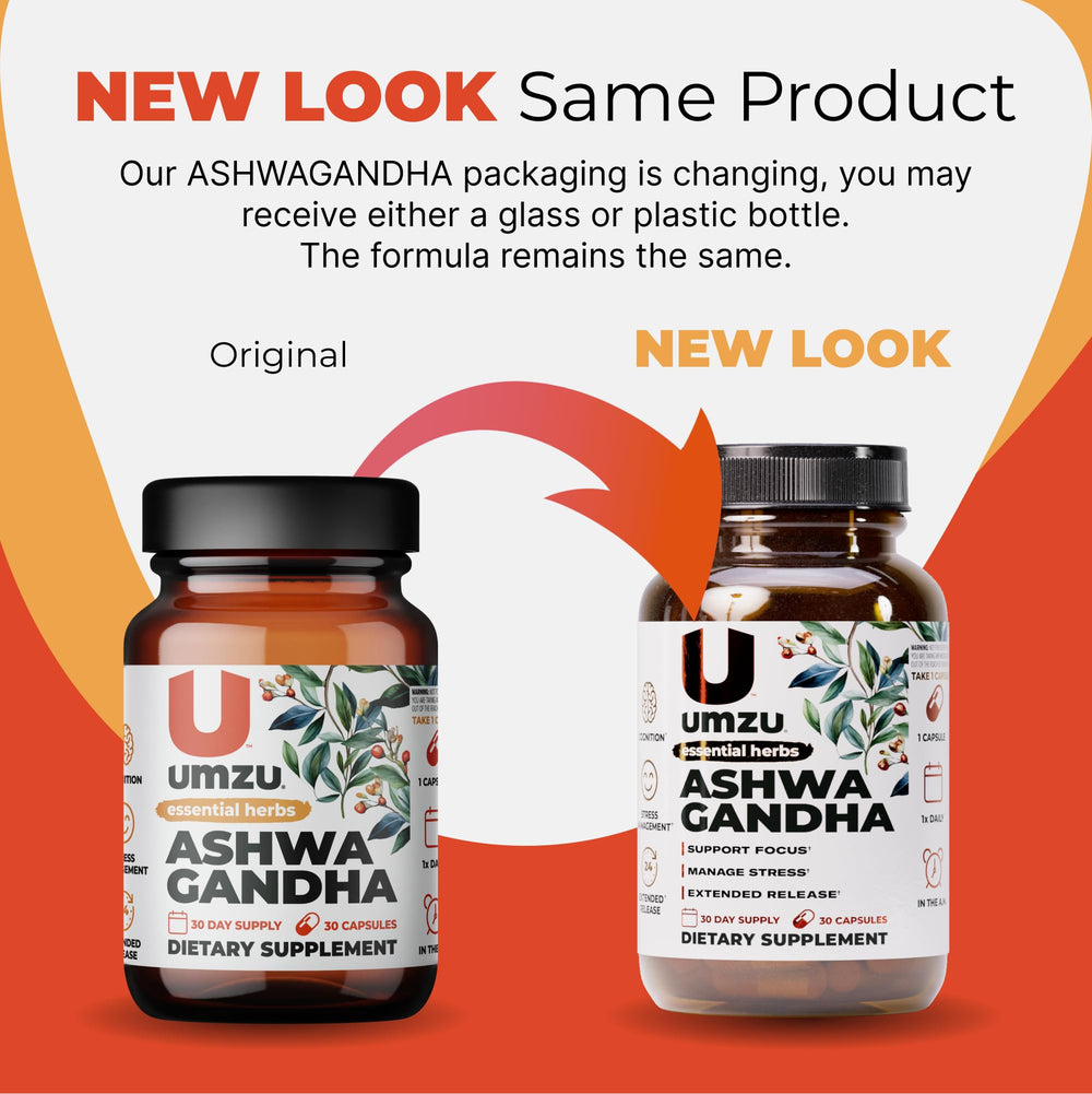 UMZU Ashwagandha bottle on desk for focused study or work.