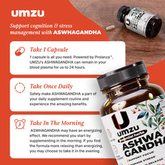UMZU Ashwagandha capsules in hand ready for daily routine.