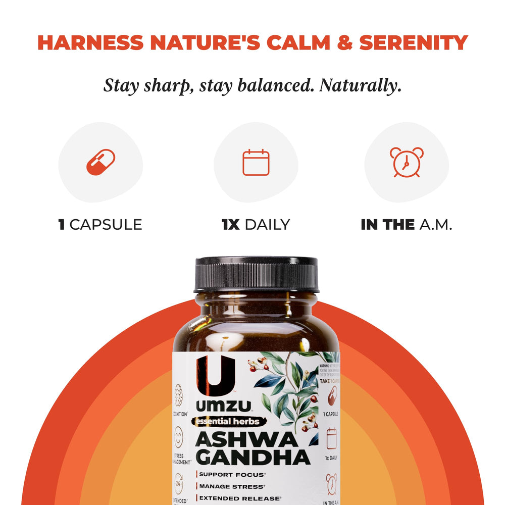 Packaging view of UMZU Ashwagandha Prolanza box and bottle on desk.