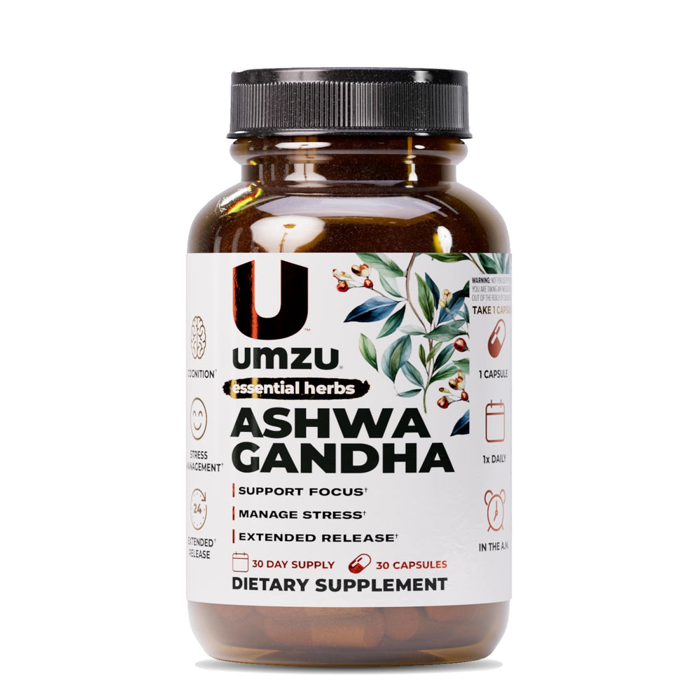 UMZU Ashwagandha Prolanza bottle for daily calm and balanced mood.