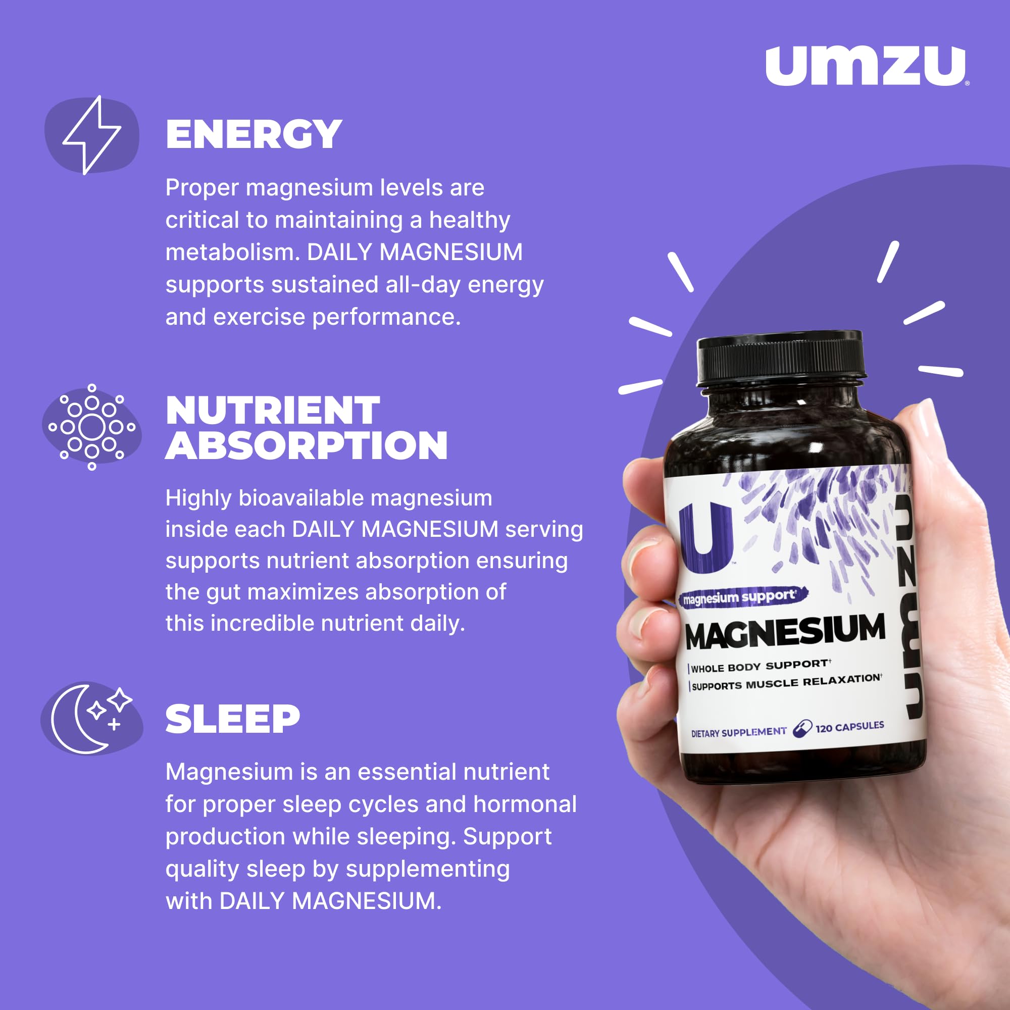 UMZU Daily Magnesium bottle back showing ingredients and bioavailable forms