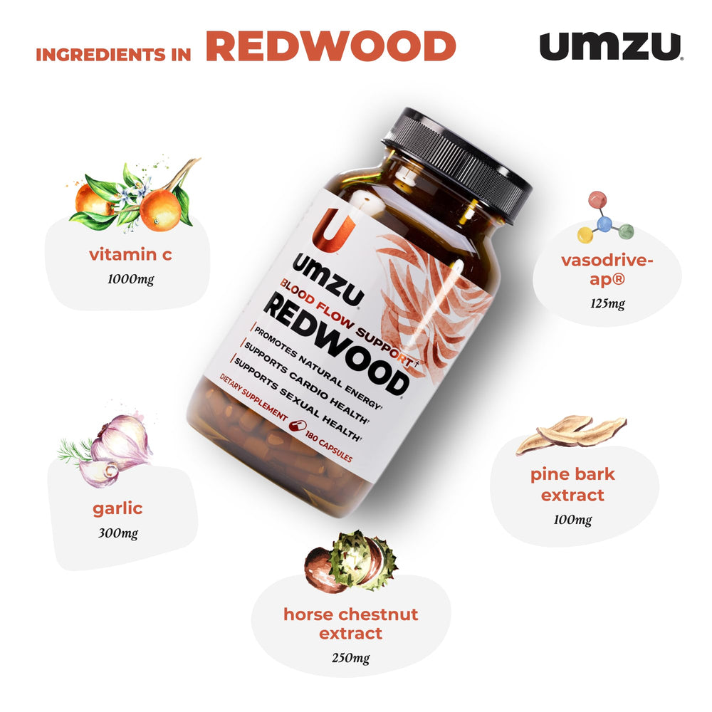 UMZU Redwood ingredients garlic on label for circulation support