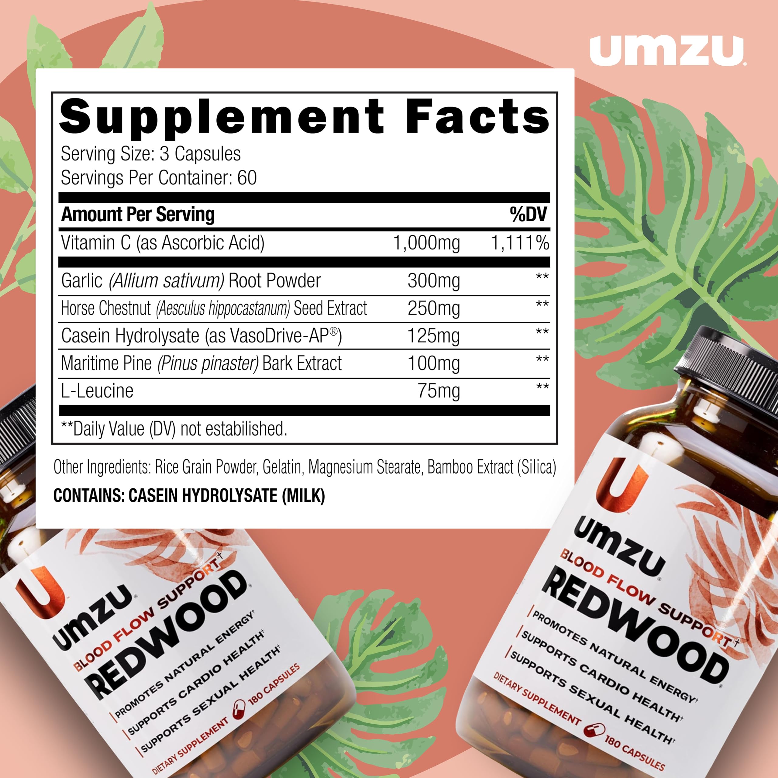 UMZU Redwood ingredients horse chestnut capsules designed to support blood flow