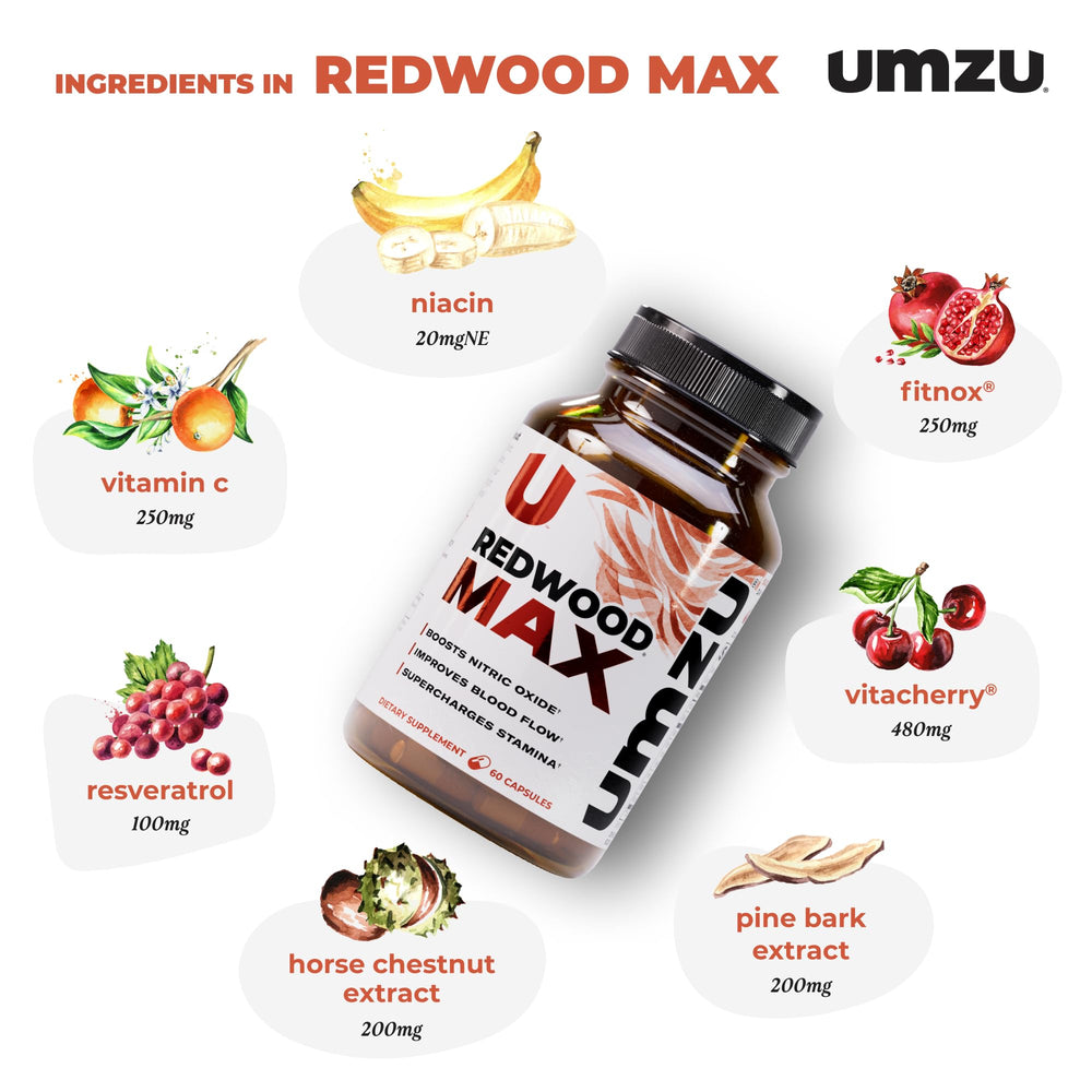 UMZU Redwood Max label close-up emphasizing quality and testing.