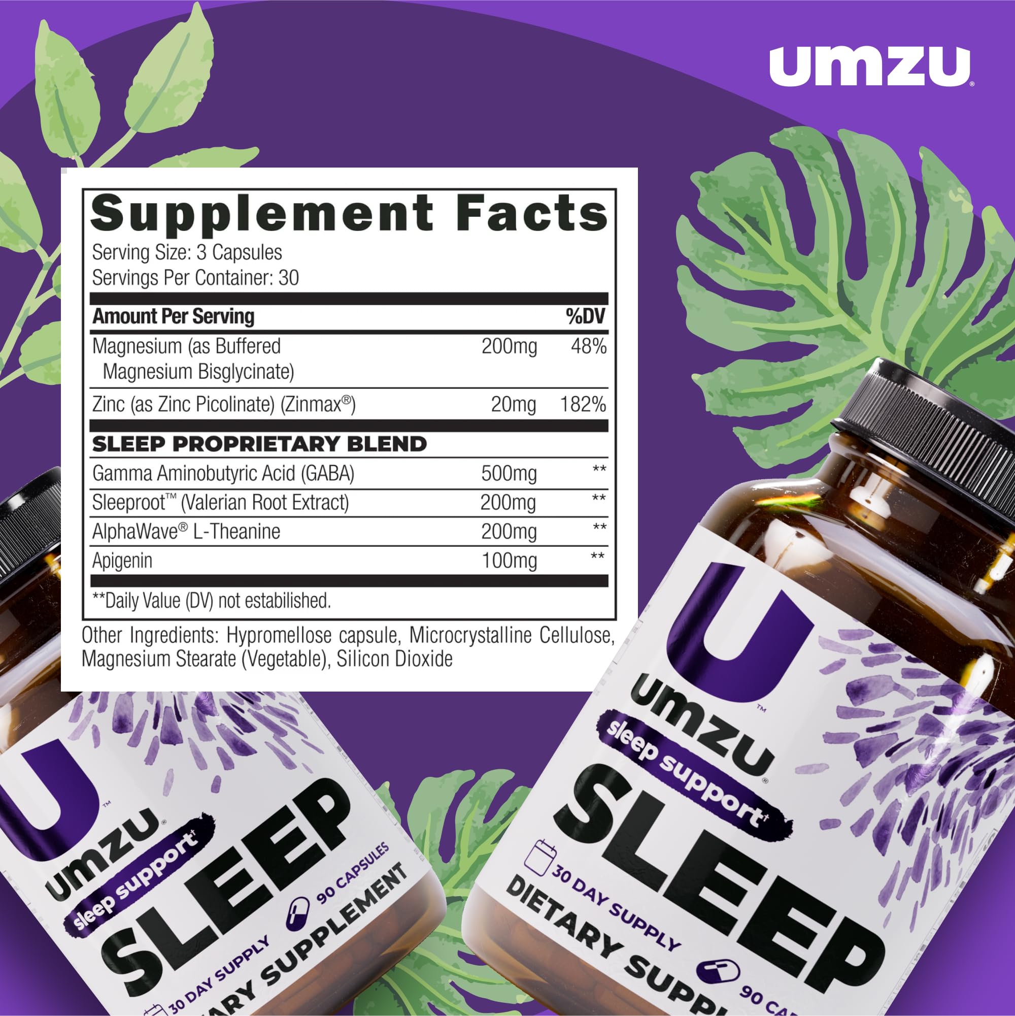 UMZU Sleep GABA-L-theanine blend image signals mood support at night
