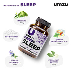 UMZU Sleep ingredients label emphasizes GABA and L-theanine for calming effects