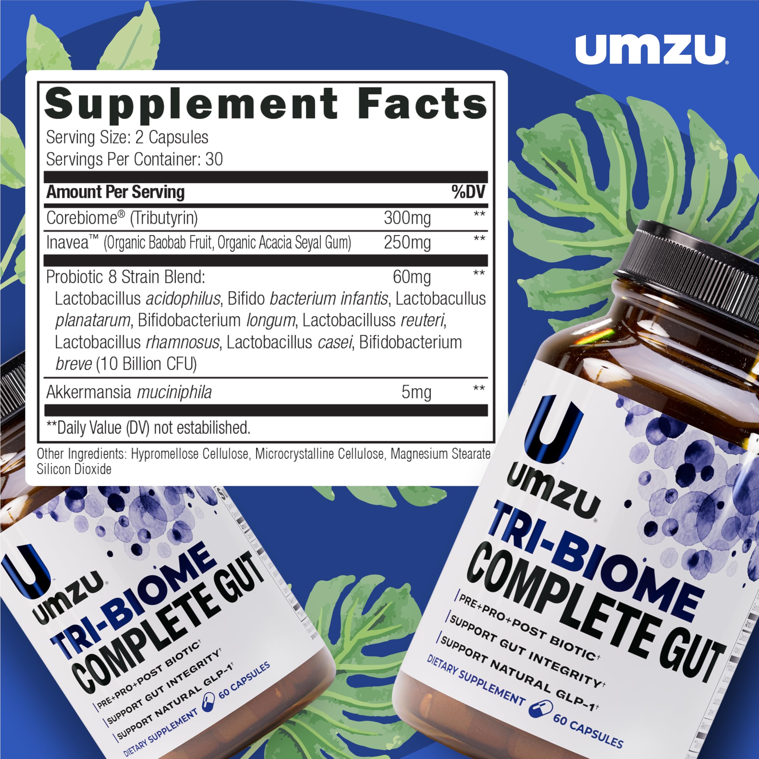 UMZU Tri-Biome Complete box packaging conveys complete gut health solution