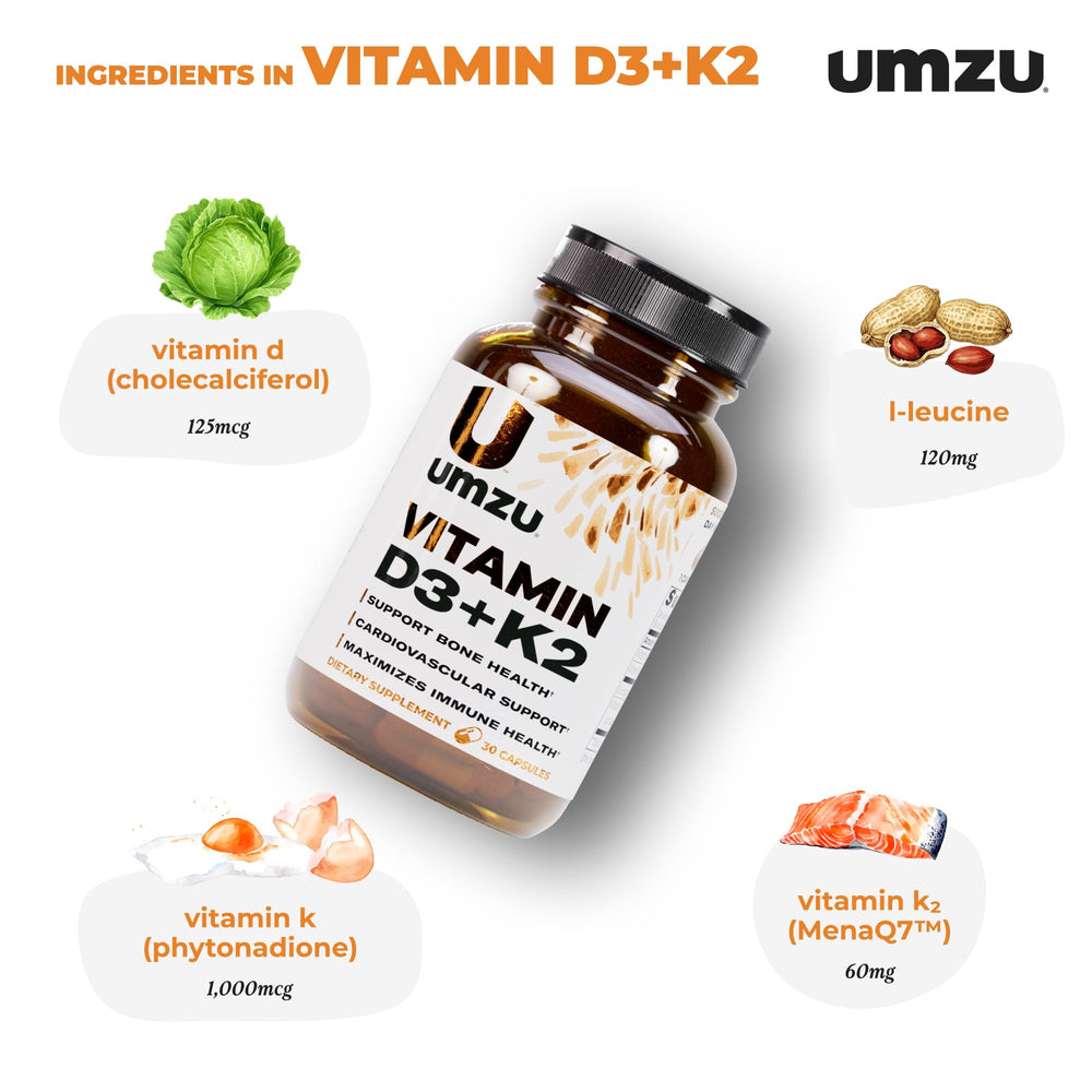 UMZU Vitamin D3 K2 capsules close-up for daily use