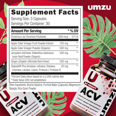 UMZU zuACV bottle label detail with key ingredients.