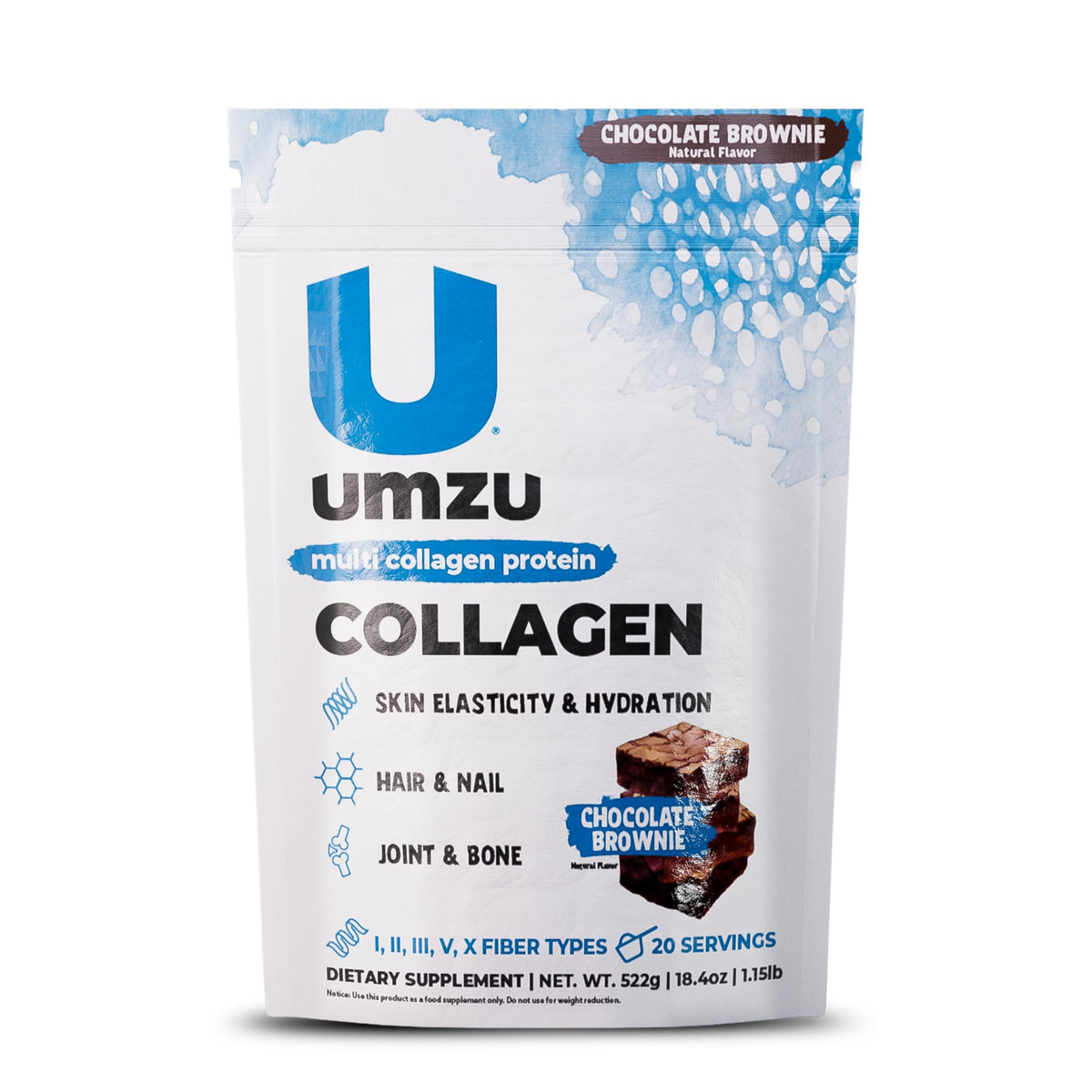 UMZU zuCollagen chocolate tub and scoop for easy daily protein