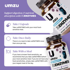 UMZU zuEnzymes ingredients list highlighting lipase, protease, and amylase